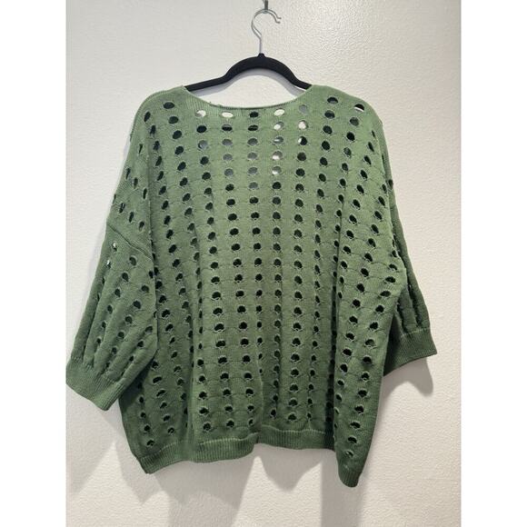 Halogen Open Knit Sweater Women’s Size XL Green Cut Out Short Sleeve Boho - Picture 2 of 6
